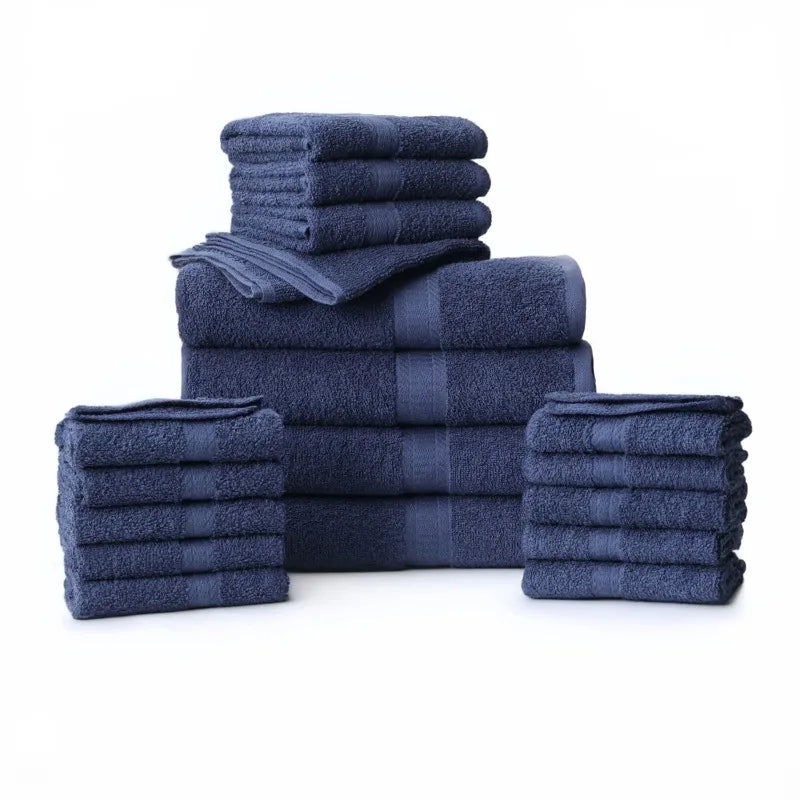 18 Piece 100 Percent Cotton Towel Set with 4 Bath Towels 4 Hand Towels and 10 Face Towels Soft and Super Absorbent