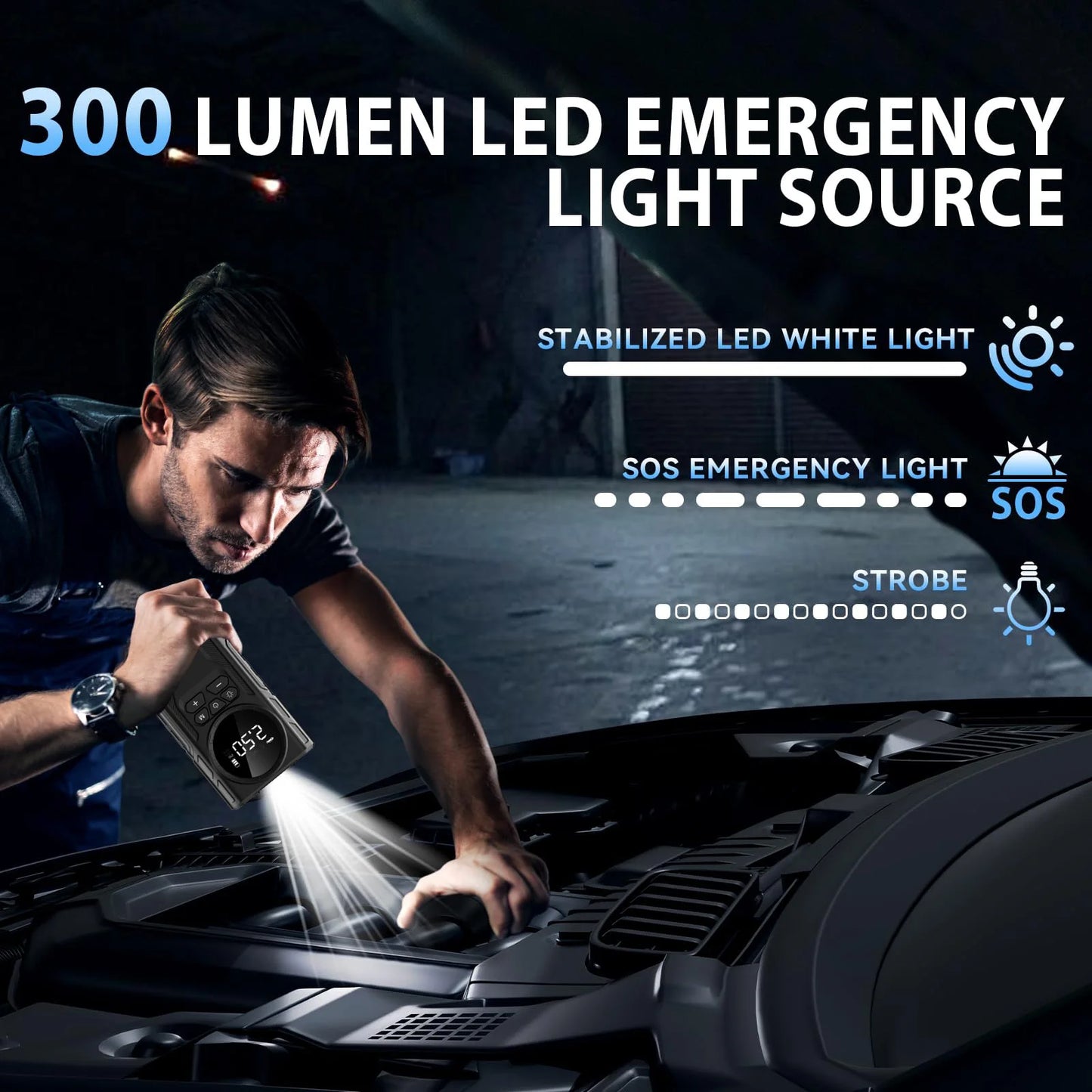 4000A Jump Starter Air Compressor 150PSI Portable For 9L Gas