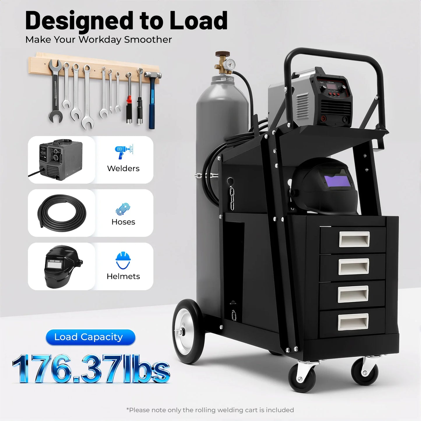 Welding Cart Rolling Welding Car with 4 Drawers Welding Carts 80kg Capacity with Safety Chains for Mig/Tig Welder and Plasma Cut