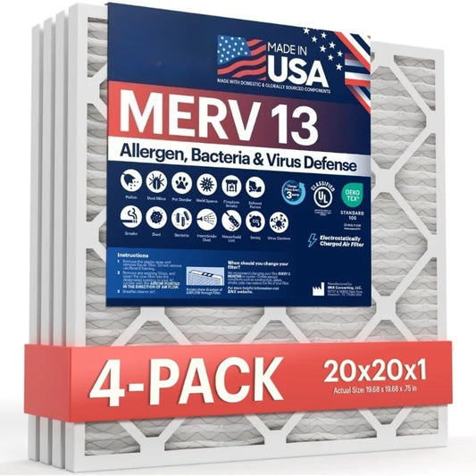 TruFilter 20x20x1 MERV 13 Pleated Air Filter 4 Pack