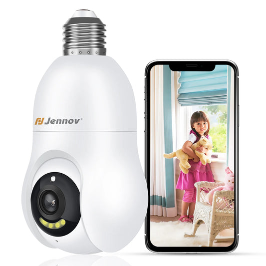 Jennov 2K 3MP Light Bulb Security Camera Wireless Outdoor 360 Degree Indoor Light Socket Camera