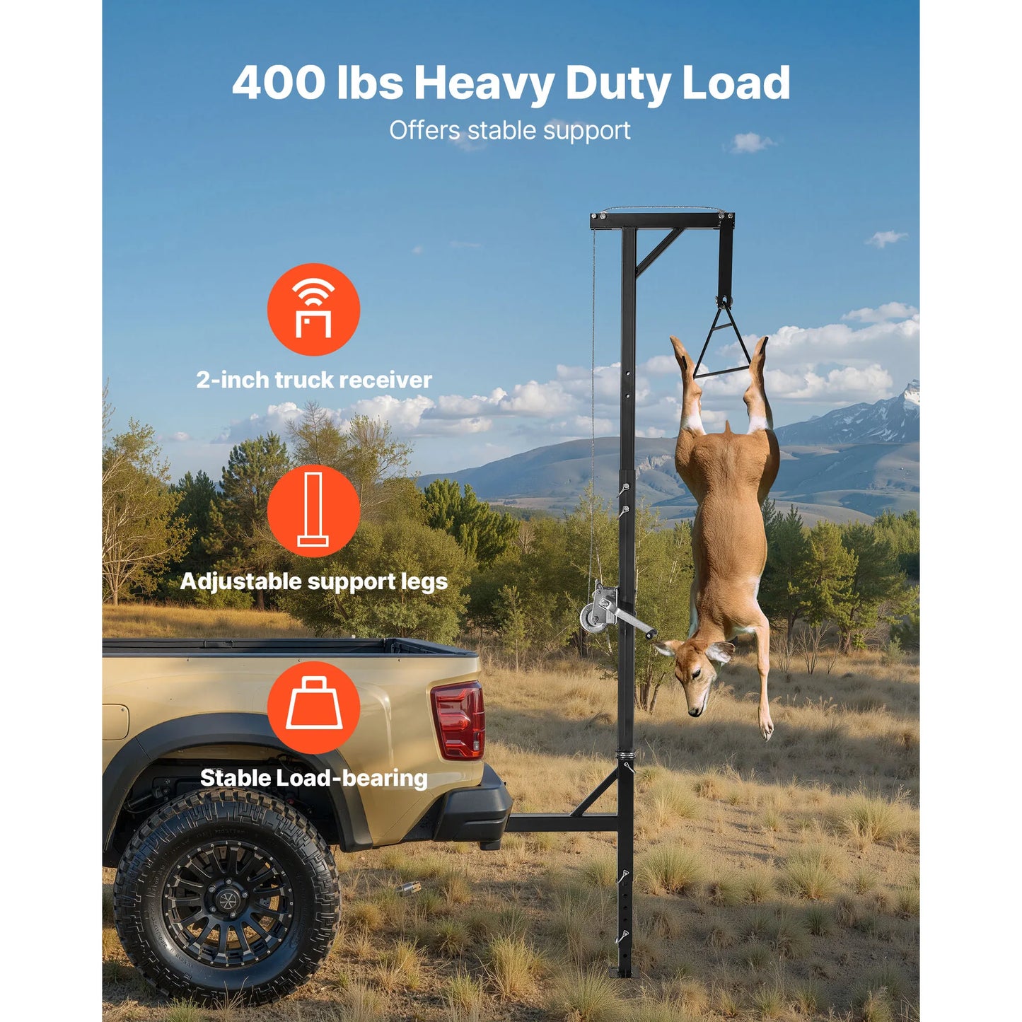 SucceBuy 400/500/600Lbs Truck Hitch Game Hoist with & Adjustable Height Hunting Deer Hoist Winch for Skinning & Cleaning Game