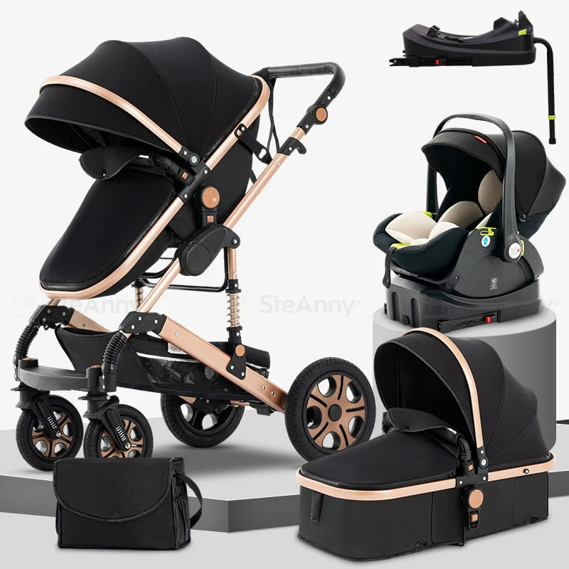 3 In 1 Baby Stroller Baby Travel System Baby Carriage With Isofix Base Foldable Newborn Pram Reversible Standard Stroller
