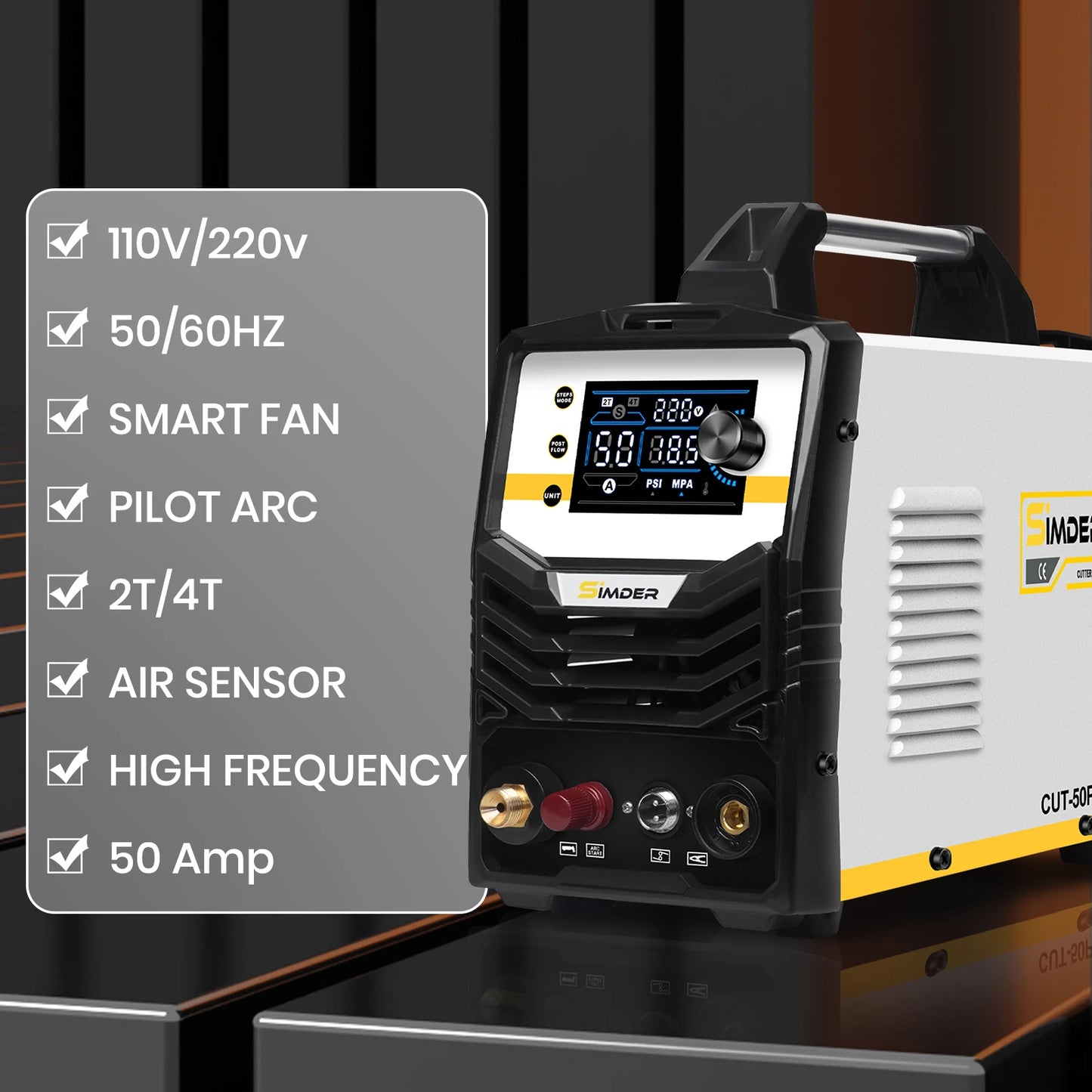 SIMDER Plasma Cutter 50 Amp Non Touch Pilot Arc LED Display 110V 220V 2T 4T