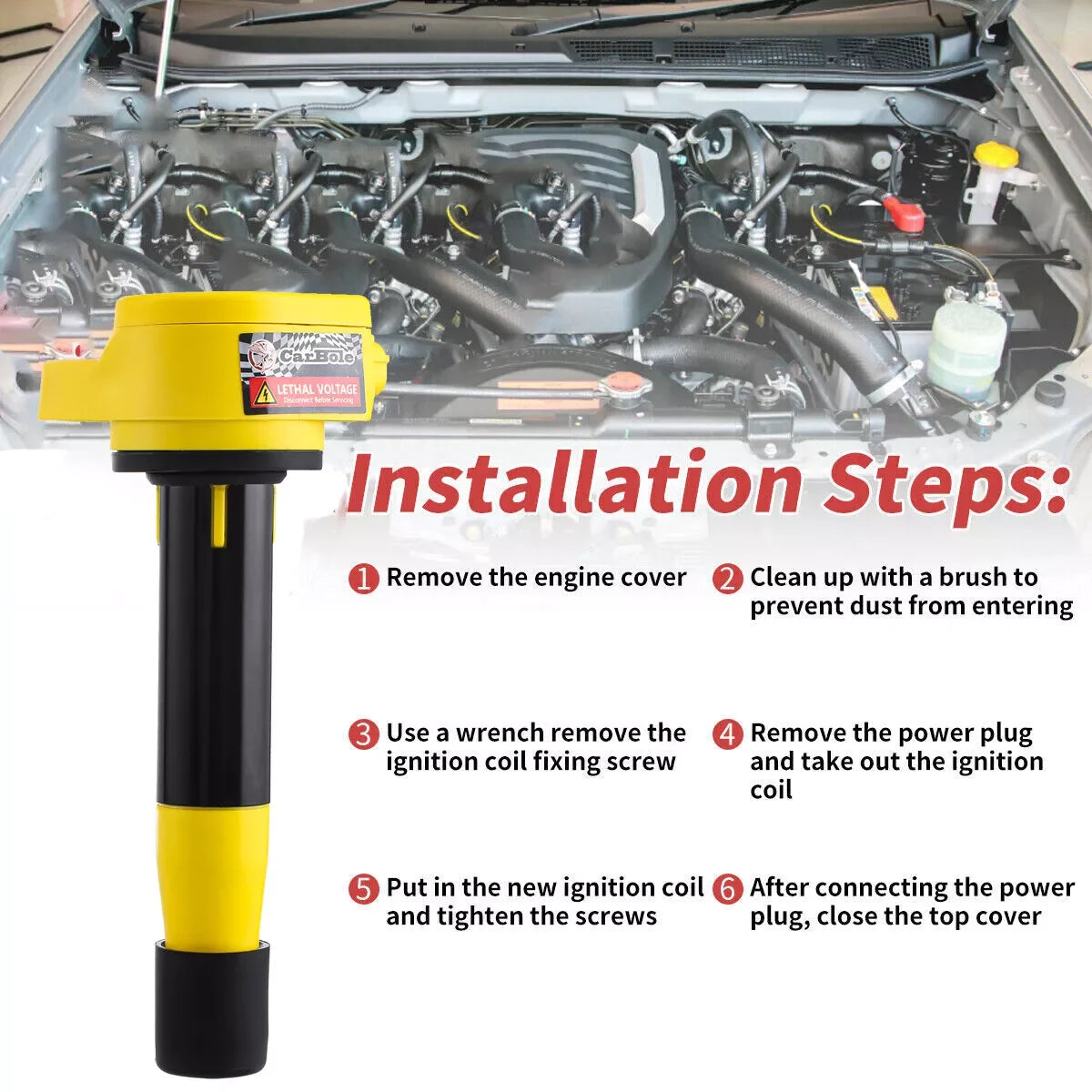 Carbole 6 UF603 Ignition Coils and Spark Plugs Set for 2008-2012 Honda Accord