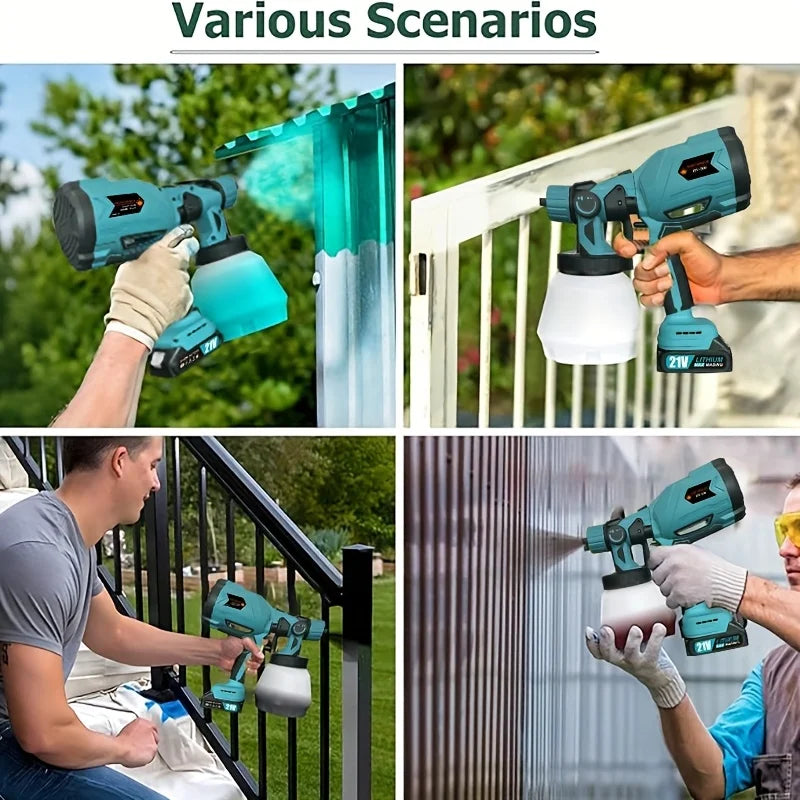 1000ML Cordless Electric Spray Gun Paint Sprayer for Auto Furniture Steel Coating Compatible with 21V Battery