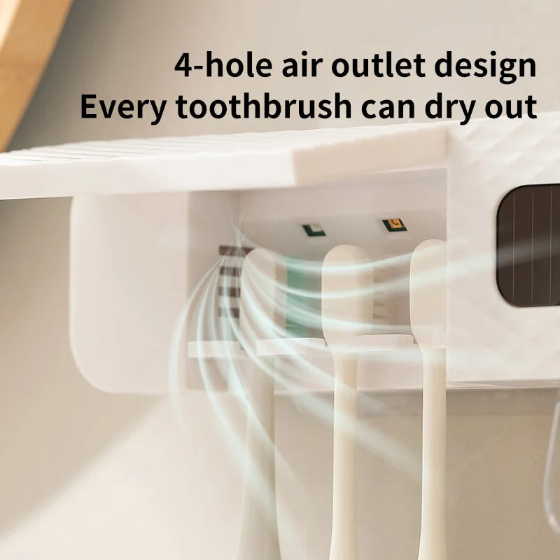 Smart Toothbrush Rack Wall Mounted Three Slot With Toothpaste Dispenser