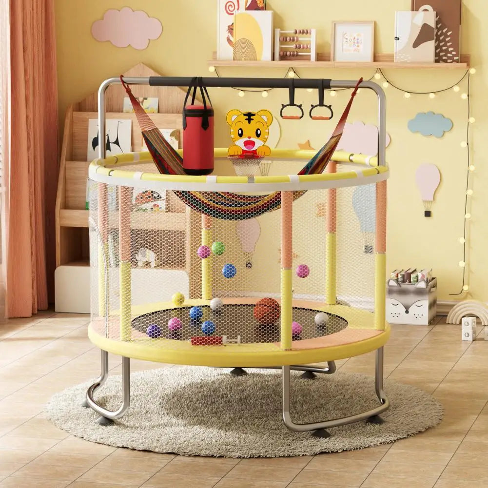 5FT Kids Indoor Outdoor Trampoline with Basketball Hoop Swing Sandbag Ocean Balls Enclosure Net