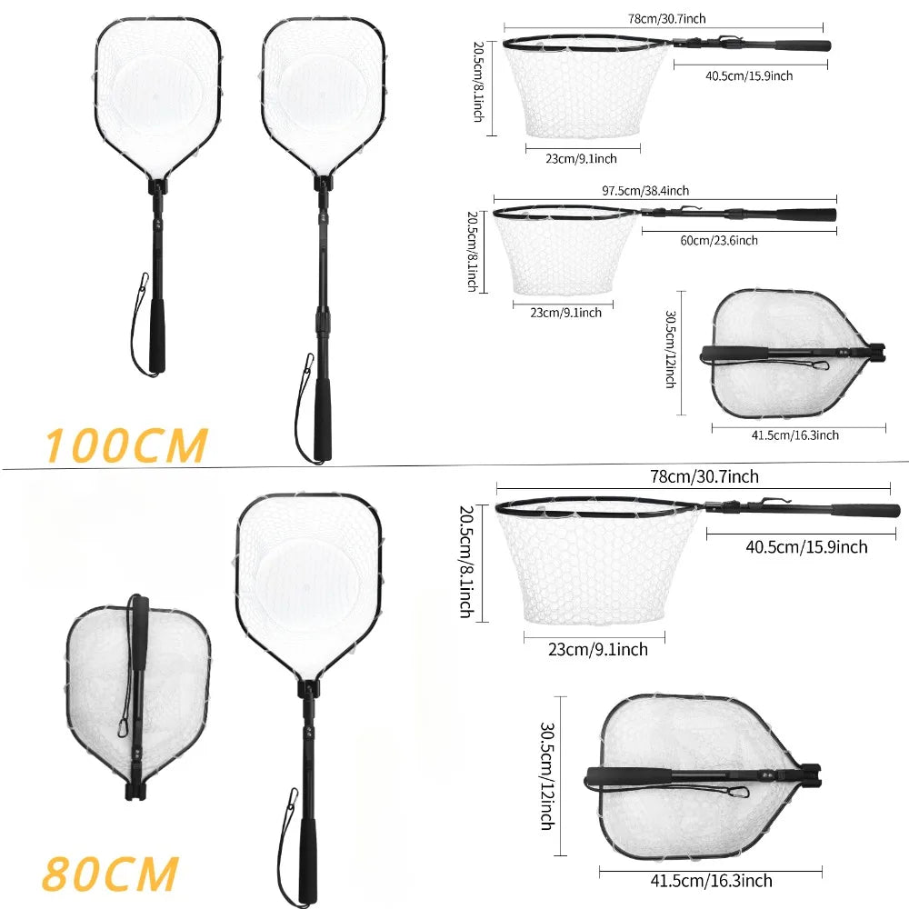 Fly Fishing Landing Net With Soft Rubber Mesh Aluminum Handle Frame Lightweight Portable Catch Release Trout Bass Net