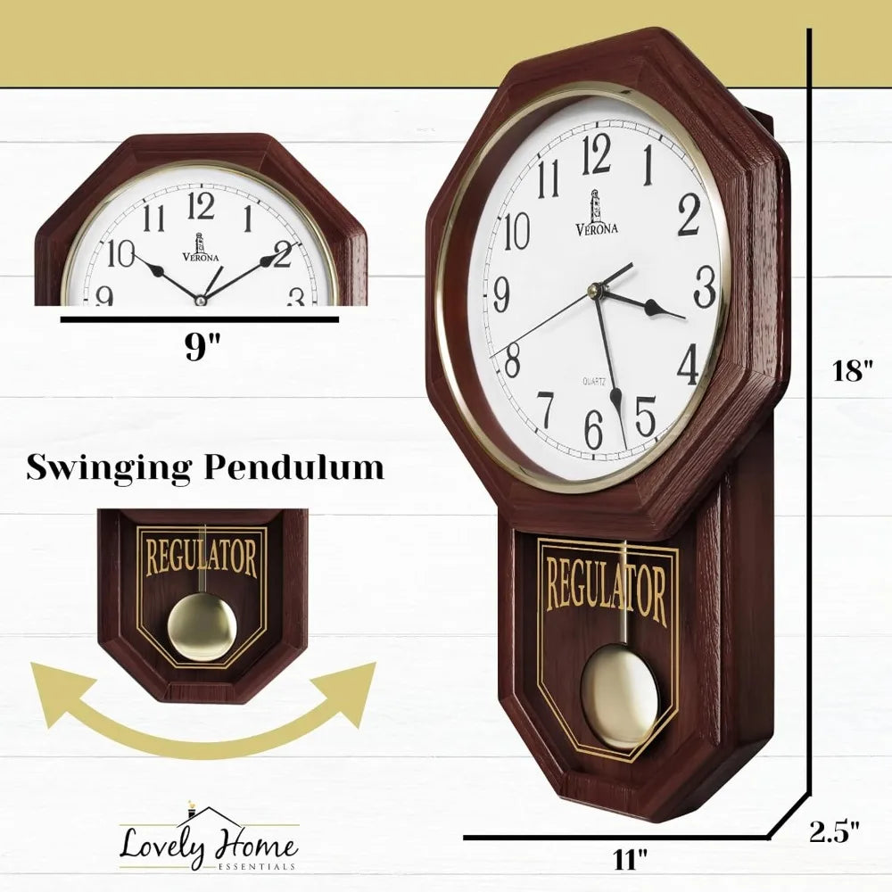 Schoolhouse Design Quiet Non Chiming Wooden Battery Operated Decorative Wall Clock for Living Room 18x11