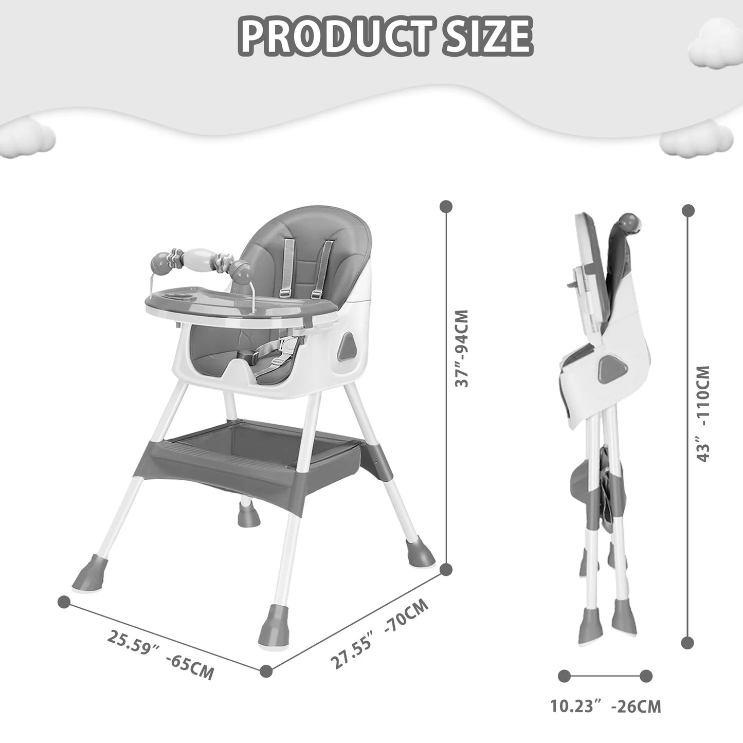 Ubravoo Foldable Baby High Chair with Large Antislip Pad and Toy Rack Easy to Clean Feeding E500