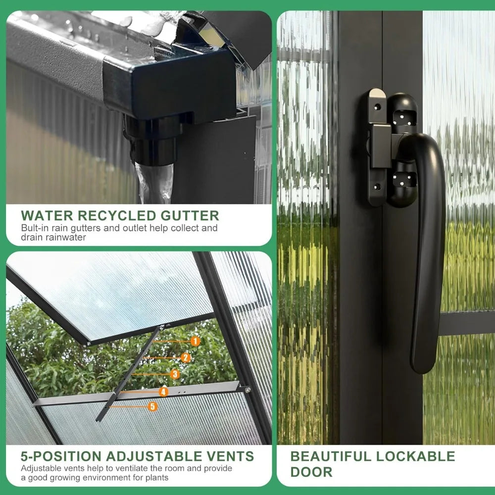Polycarbonate Greenhouse Kit 8x6x6 FT Heavy Duty Outdoor Greenhouse with Transparent Panels Sliding Door for Backyard Garden