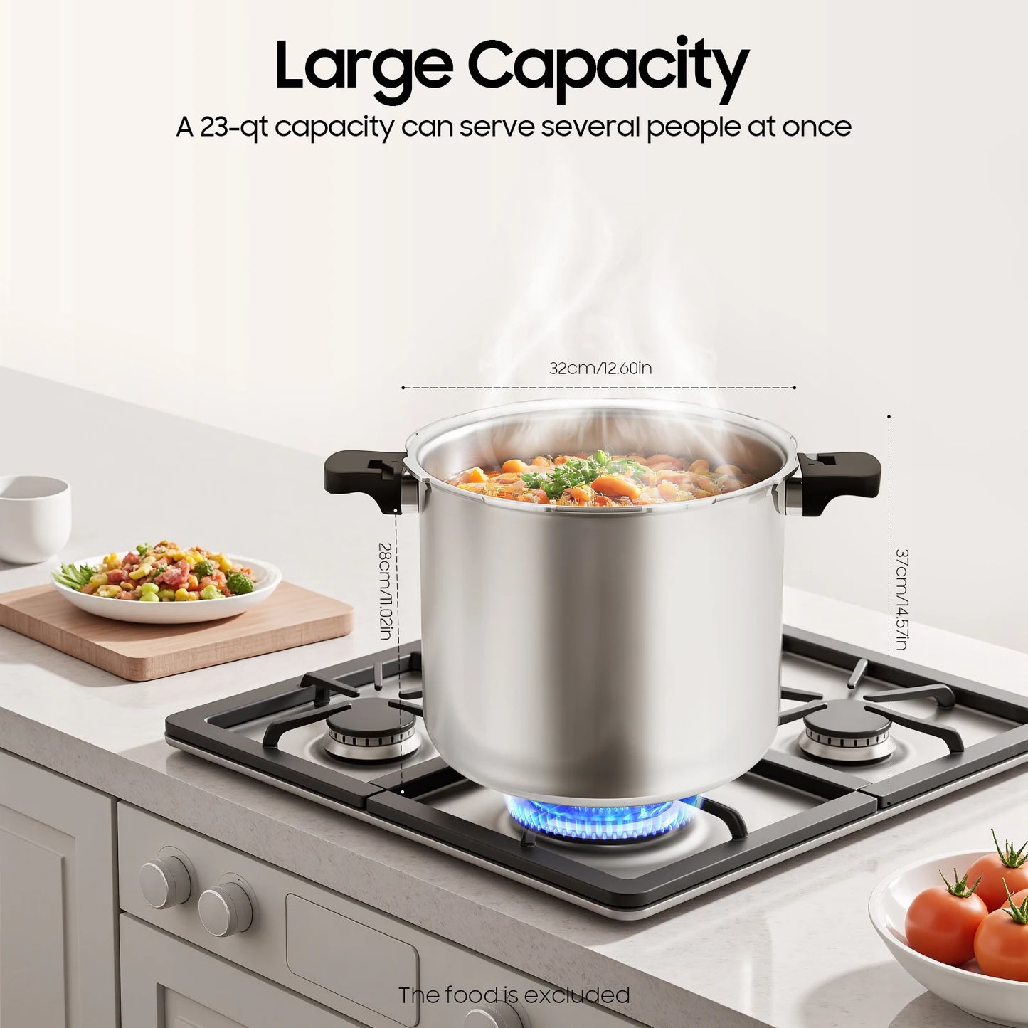 23Quart Aluminium Alloy Thickened Explosion-Proof Pressure Cooker, 3 PSI Safety Valve and Gauge, Gas & Electric Stove Compatible