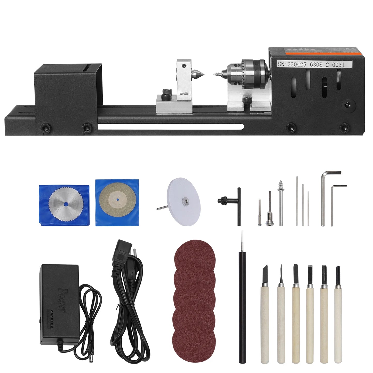 SucceBuy Mini Wood Lathe Machine 2.76inx6.3in 24VDC 96W Machine Accessories 7 Speed s for DIY Woodworking Wood Drill Rotary Tool