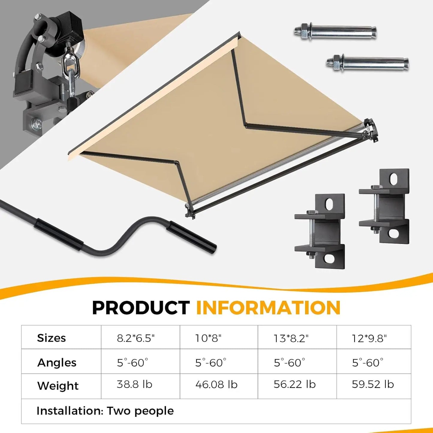 10 Foot Wide by 8 Foot High Retractable Awning for Patio Manual Awnings Sunshade Shelter Crank Handle UV and Waterproof Polyester Cover