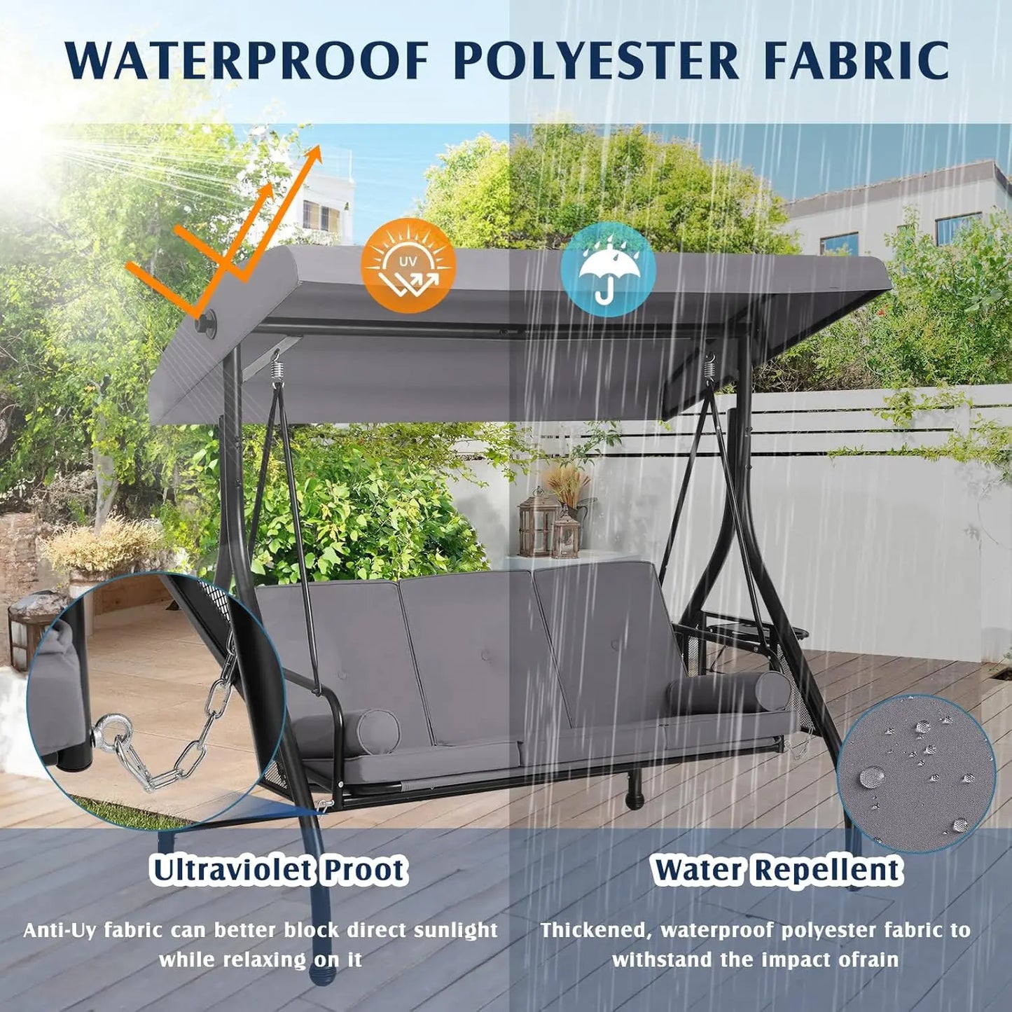 Outdoor Porch Swing With Canopy And Stand 3 Person Patio Convertible 2 In 1 Bed