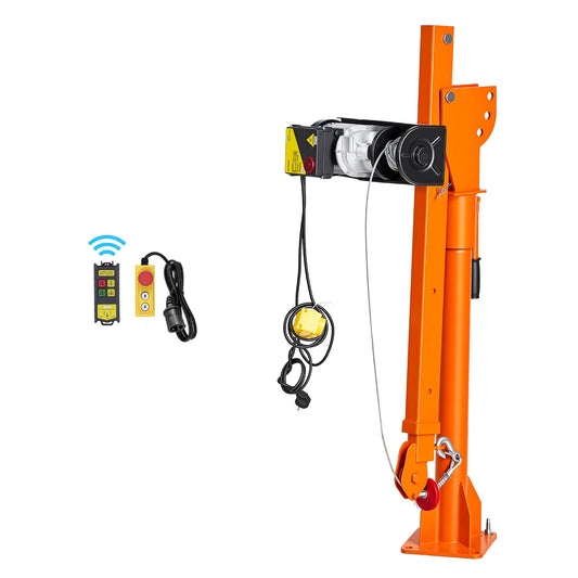 SucceBuy 1100/2200 lbs Electric Truck Crane with Electric Hoist & 360° Rotating Telescopic Boom Foldable Lifting Bed Jib Hoist