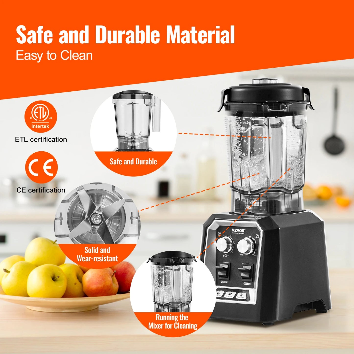 SucceBuy 2L Professional Countertop Blender With Stainless Steel Blades For Smoothies And Fruit At Home Kitchen Bar