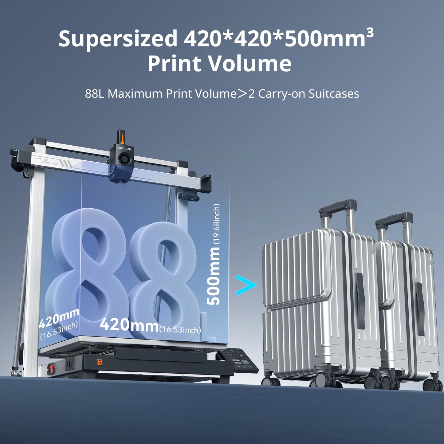 ANYCUBIC Kobra 3 Max Combo AE Version Multi-Color 3D Printer Max Speed 600mm/s Build Volume 500*420*420mm Smart APP Control