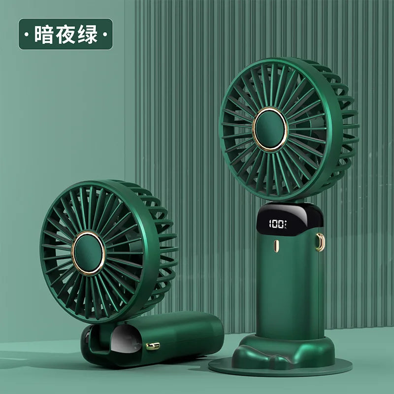 1800mAh Handheld Mini Fan Foldable Portable Neck Hanging Fans 5 Speed USB Rechargeable Fan with Phone Stand and Display Screen