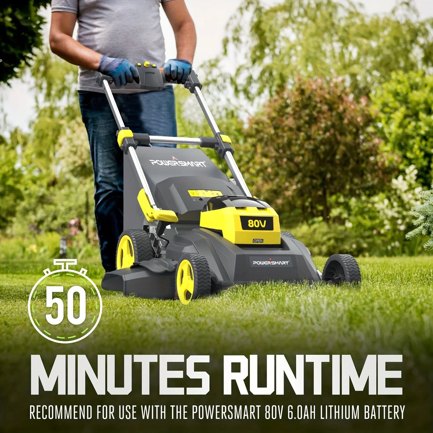 PowerSmart 80V 21 Inch Self Propelled Cordless Lawn Mower With 6.0Ah Battery