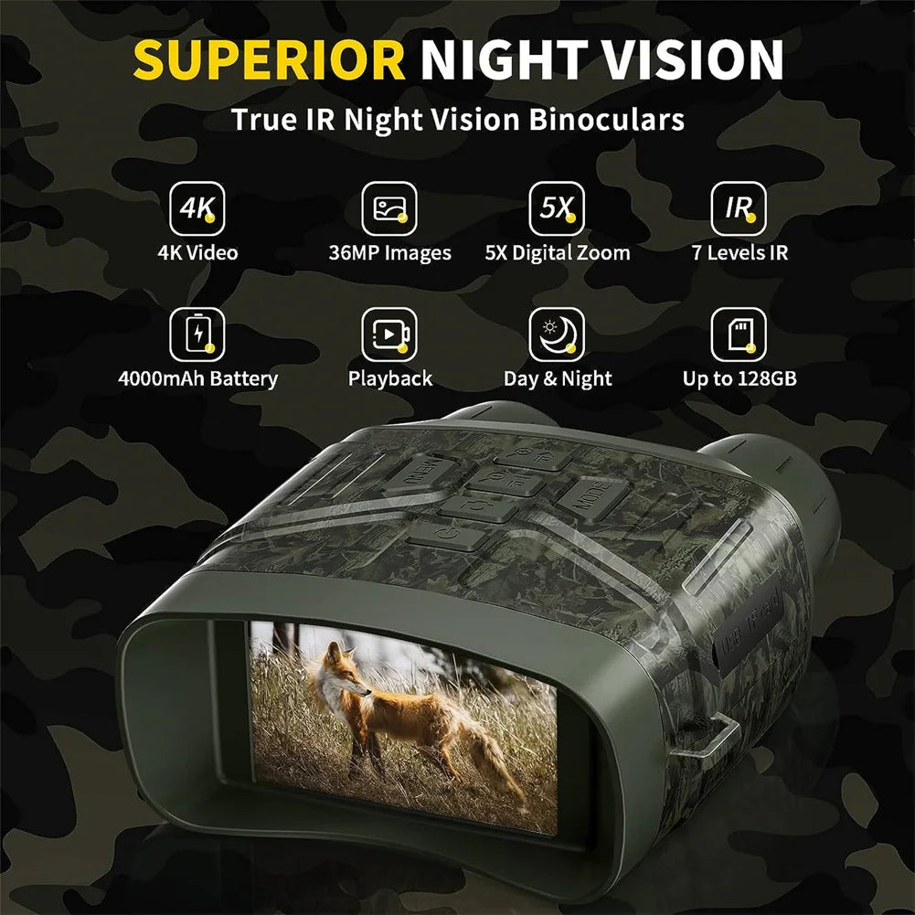 4K Night Vision Binoculars 5X Digital Infrared Telescope Goggles for Hunting Camping Video Recording