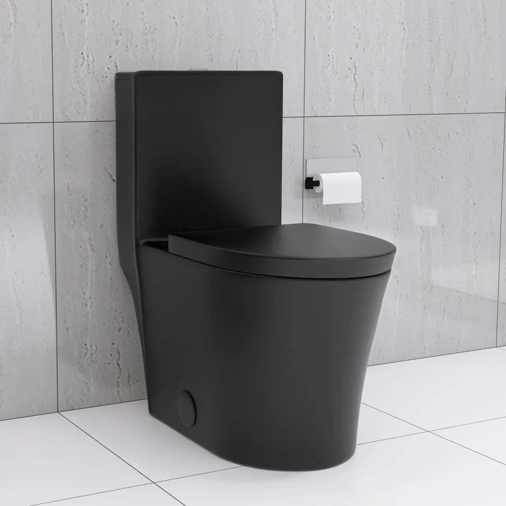 Matte Black Elongated One Piece Toilet Dual Flush 1.1/1.6 GPF Water Saving 1000g