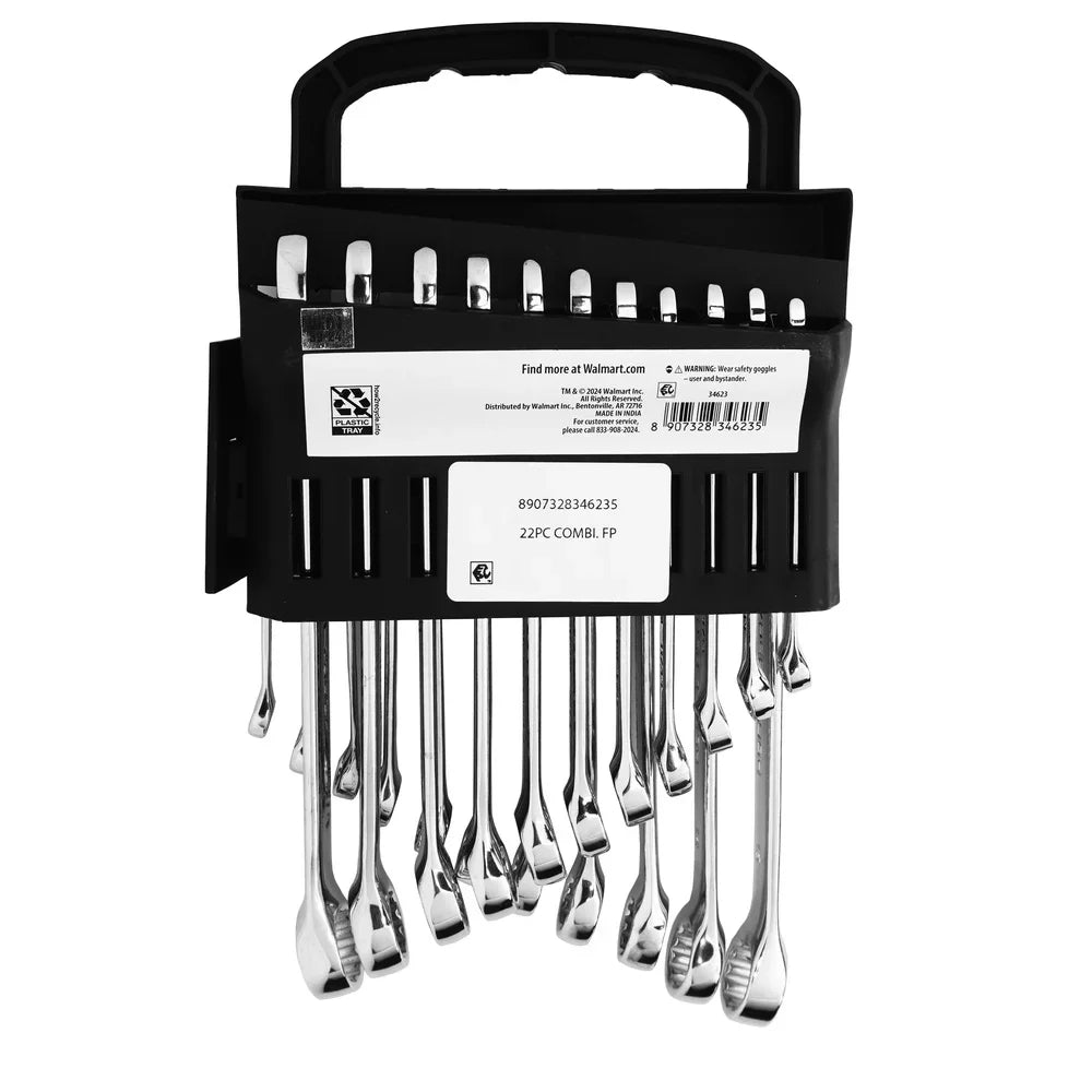 22 Piece Metric SAE Combination Wrench Set Chrome Finish