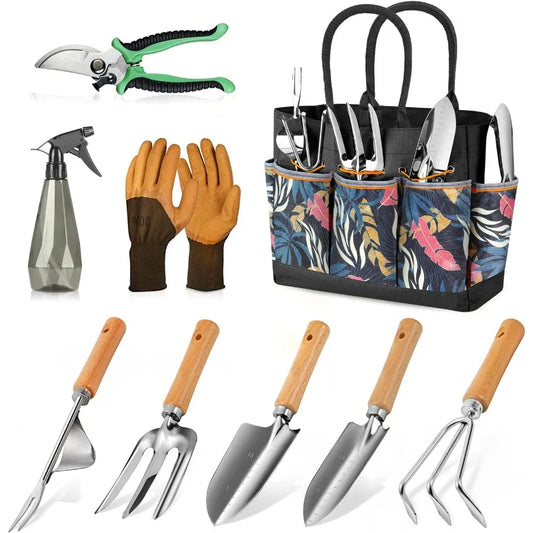 9 Piece Heavy Duty Garden Tool Set With Durable Organizer Bag For Gardening
