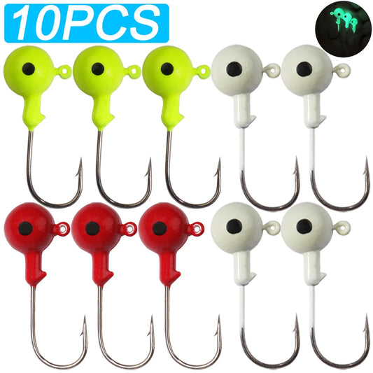 10pcs/lot Metal Jig Hooks 3.5g 18g Color 3D Eye Ball Jigging Head Hook Barbed Crank Shank for Soft Lure Worm Fishing Fishhook