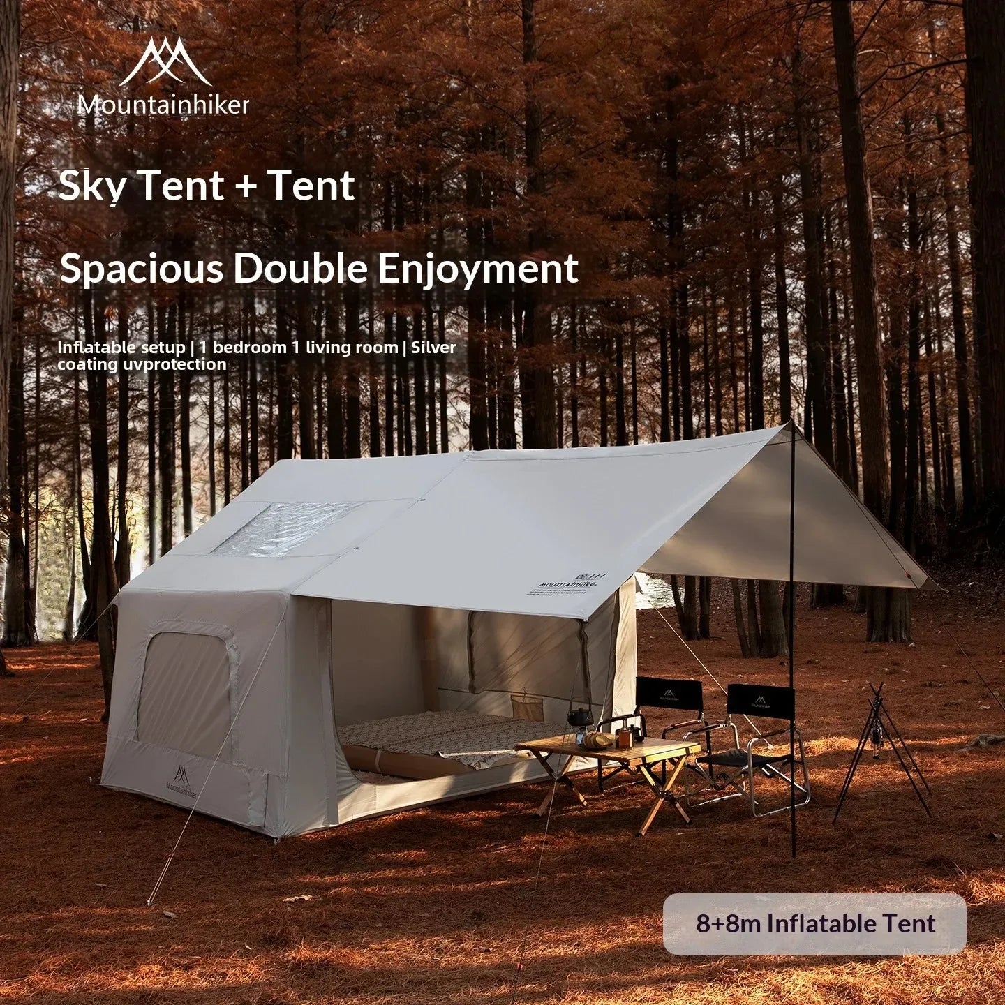 8x8m Inflatable Camping Tent With Manual Pump Easy Setup MountainHiker