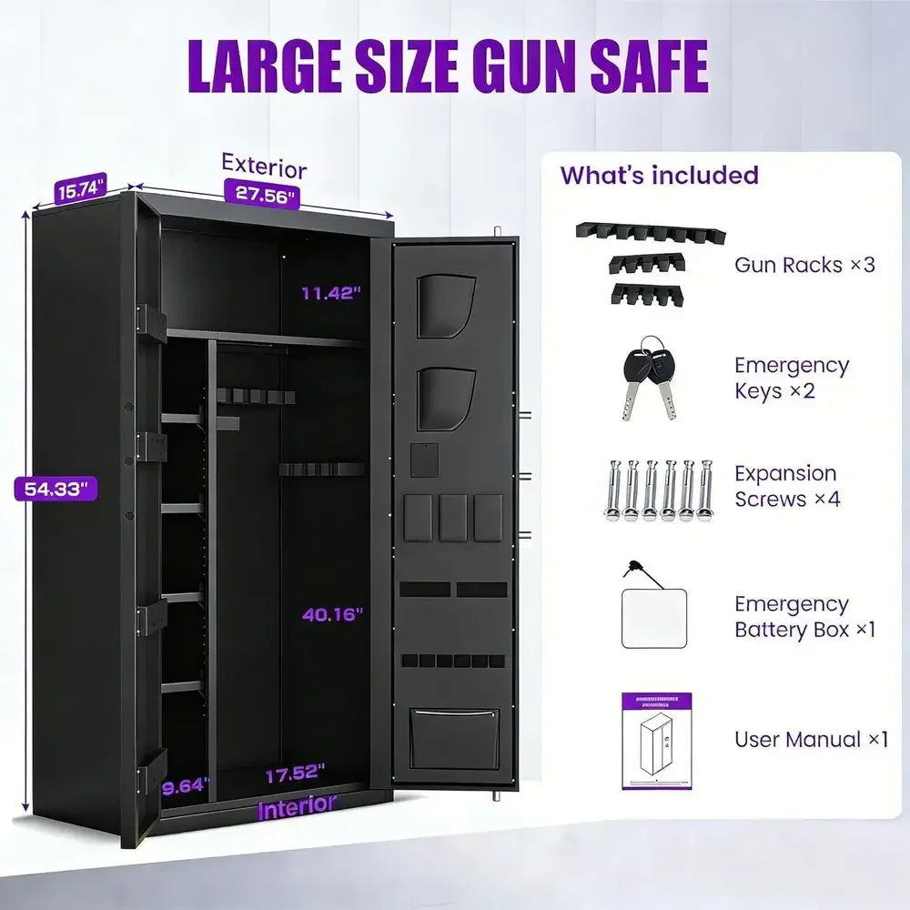 30-40 Capacity Firearms Safe with Digital LCD Lock and Gun Rack, Unassembled Long Gun Cabinet with Silent Operation and Dual Ala