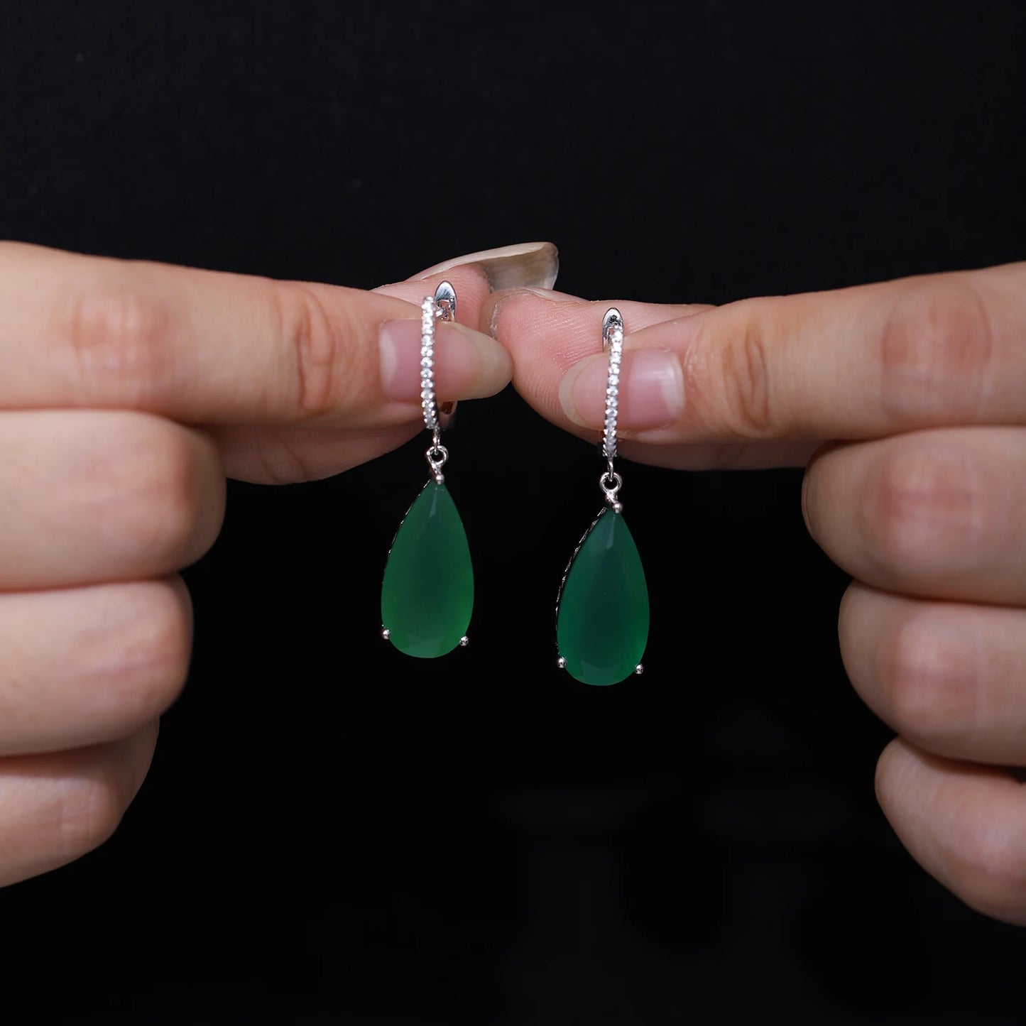 Gems Ballet Natural Green Agate Drop Earrings 10x20mm 925 Sterling Silver