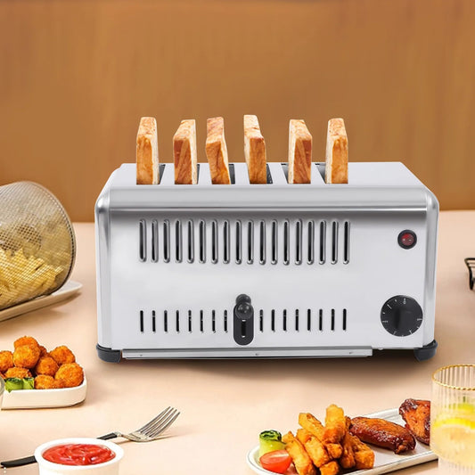 6 Slots Commercial Toaster 6 Slice Wide Slot Stainless Steel Toaster for Restaurant and Home Kitchen