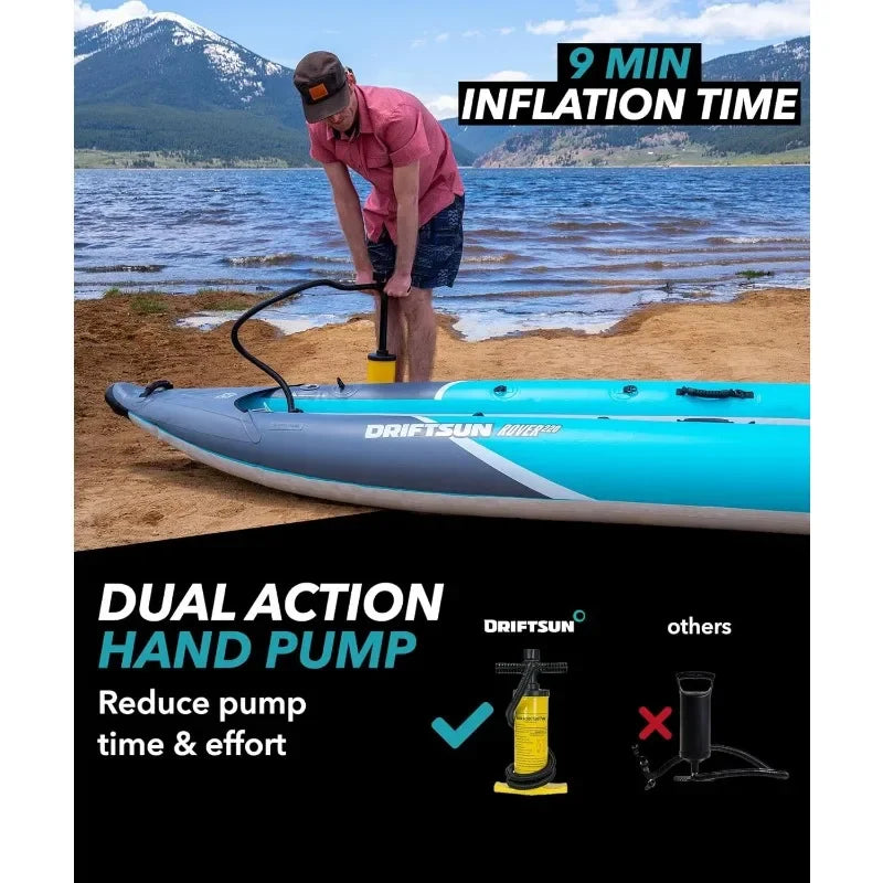 Driftsun Rover 120 Inflatable Kayak Single Rider High Pressure Floor Padded Seats White Water Kayak