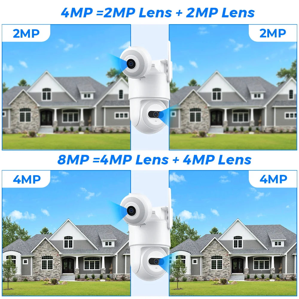 8MP 4K Dual Lens Wifi Security Camera with Dual Screens and Night Vision Two Way Audio US Plug Outdoor Home Surveillance Camera