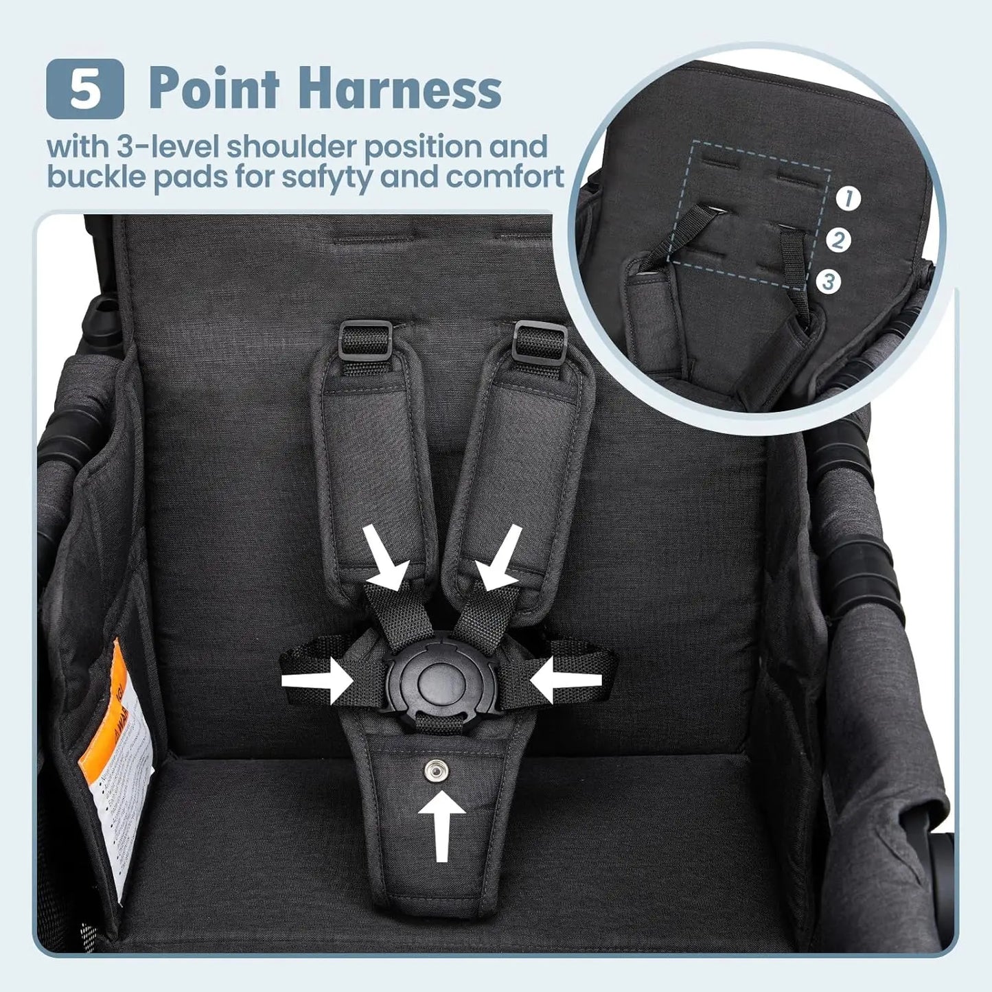 Wagon Stroller for 2 Kids High Seat and 5 Point Harness Foldable All Terrain Wagon for Toddler with Canopy Parent Organizer Adjustable Handlebar Black