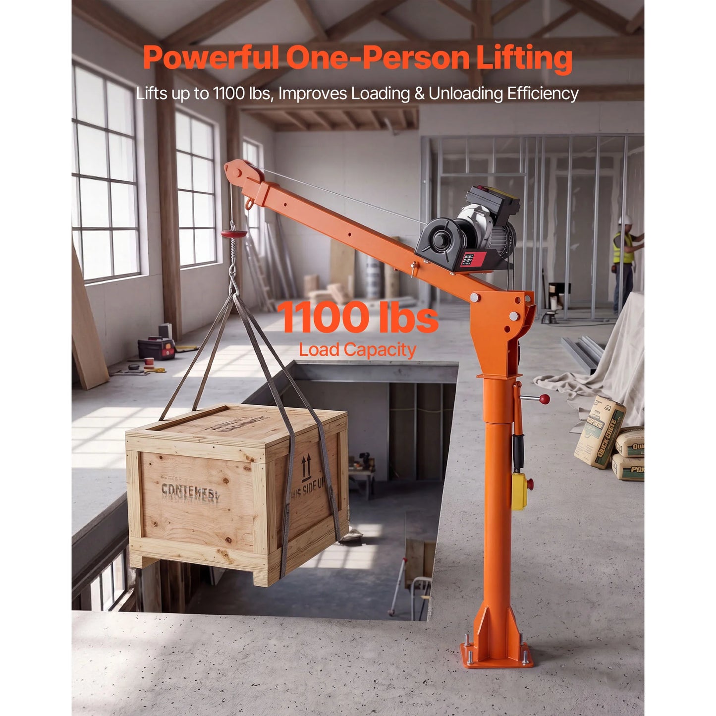 SucceBuy 1100/2200 lbs Electric Truck Crane with Electric Hoist & 360° Rotating Telescopic Boom Foldable Lifting Bed Jib Hoist