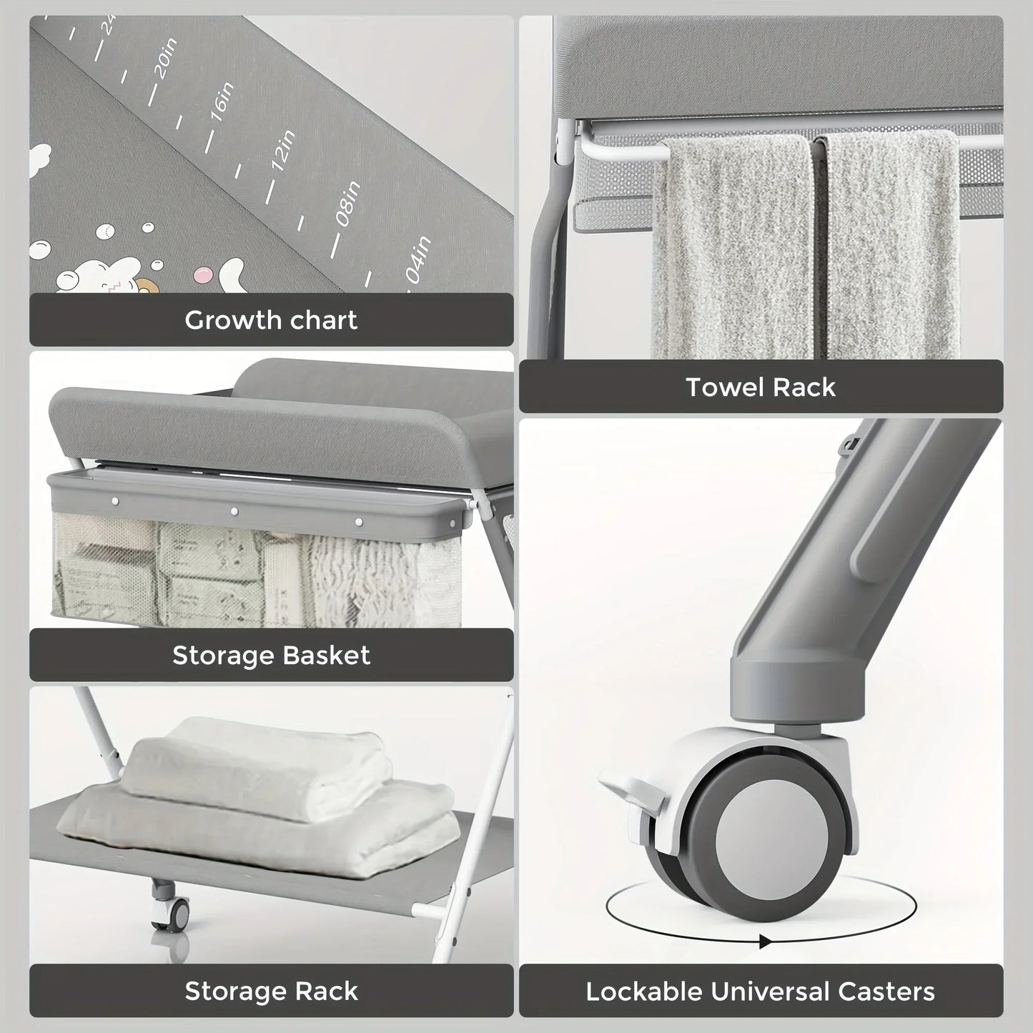 SEJOY Foldable Baby Changing Table Dresser with Wheels Bottom Rack Side Basket and Clothes Rail for Infants Portable Diaper Table