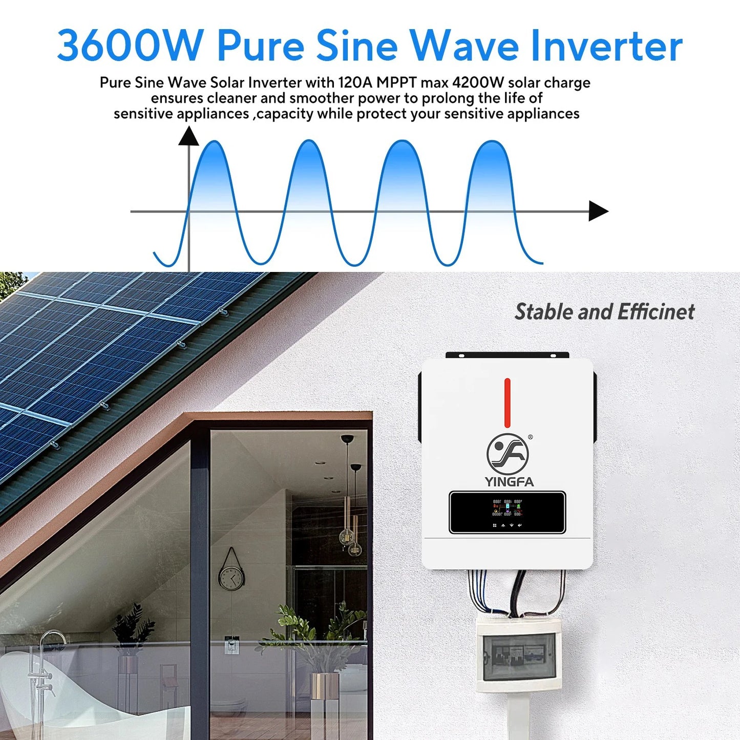 3.6KW Hybrid Pure Sine Wave Inverter 24V to 110V Off Grid Solar System
