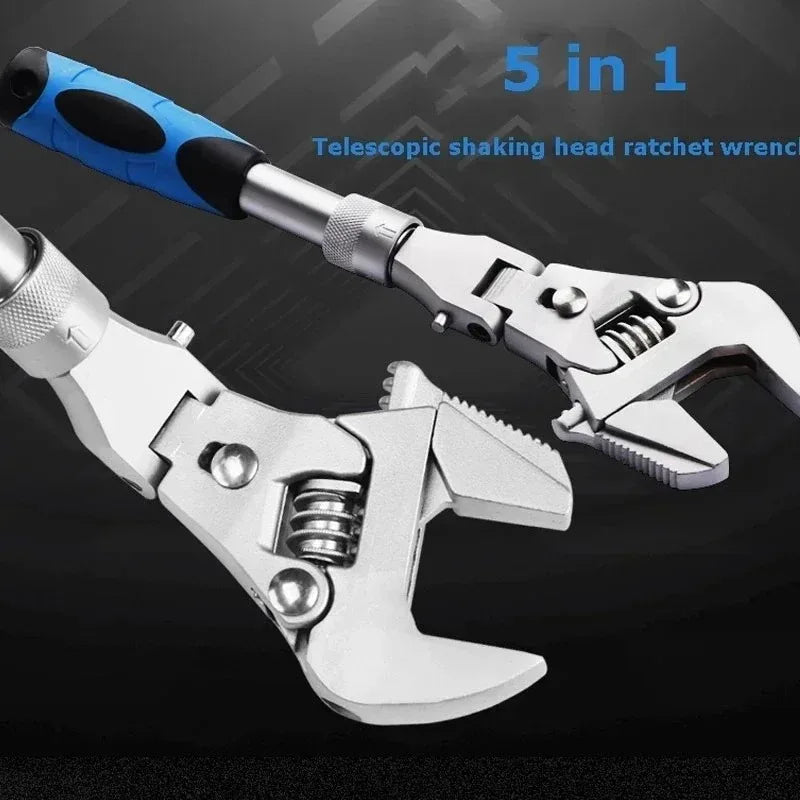 Multifunction 5 In 1 Torque Wrench 10 Inch Adjustable Ratchet Wrench 180 Degree Folding Spanner Household Maintenance Tool