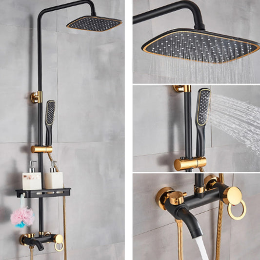 Black Shower Set Faucet Rainwater Manual System High Quality Pure Lead Free Copper Material Good Water Saving Performance