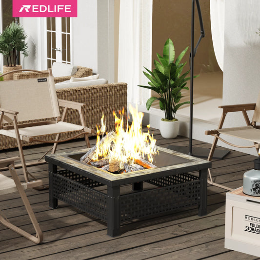 30 Inch Square Outdoor Fire Pit Table with Mesh Lid and Fire Poker 3 in 1 Multipurpose Fire Pit for Yard Garden and Patio