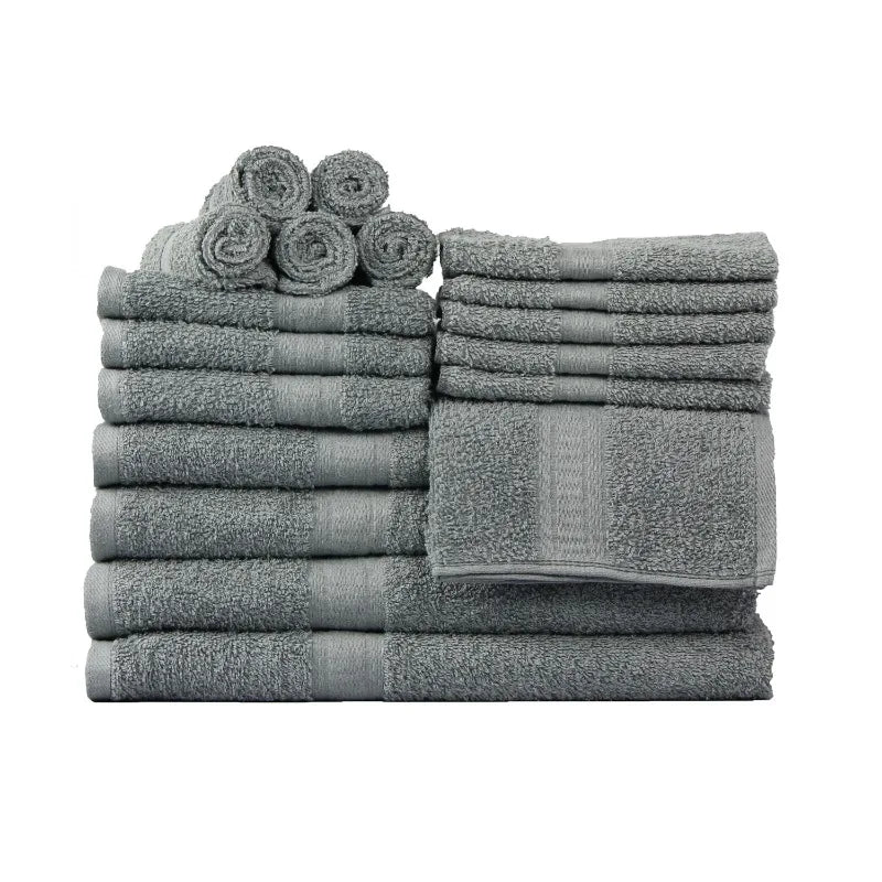 18 Piece 100 Percent Cotton Towel Set with 4 Bath Towels 4 Hand Towels and 10 Face Towels Soft and Super Absorbent