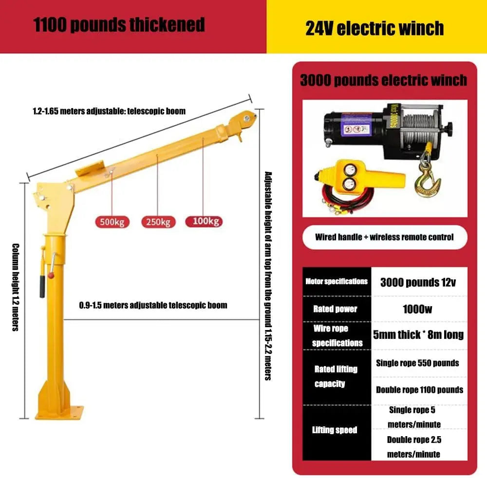 Tru360°rotatable Base Pickup Truck Jib Cranes with Electric Winch and Remote Control,with Electric Winch 3000 lbs,