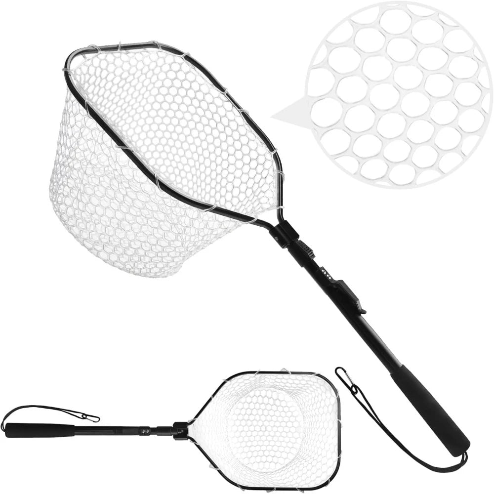 Fly Fishing Landing Net With Soft Rubber Mesh Aluminum Handle Frame Lightweight Portable Catch Release Trout Bass Net