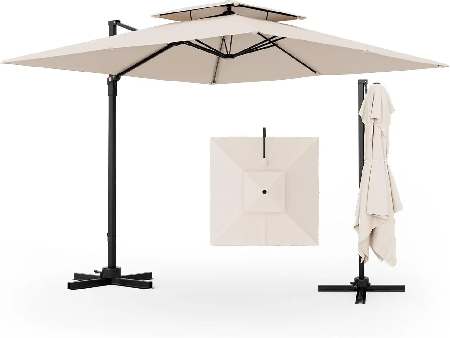 9.5 FT Cantilever Patio Umbrella Outdoor Square Offset Umbrella with 360 Degree Rotation Heavy Duty Hanging Umbrella