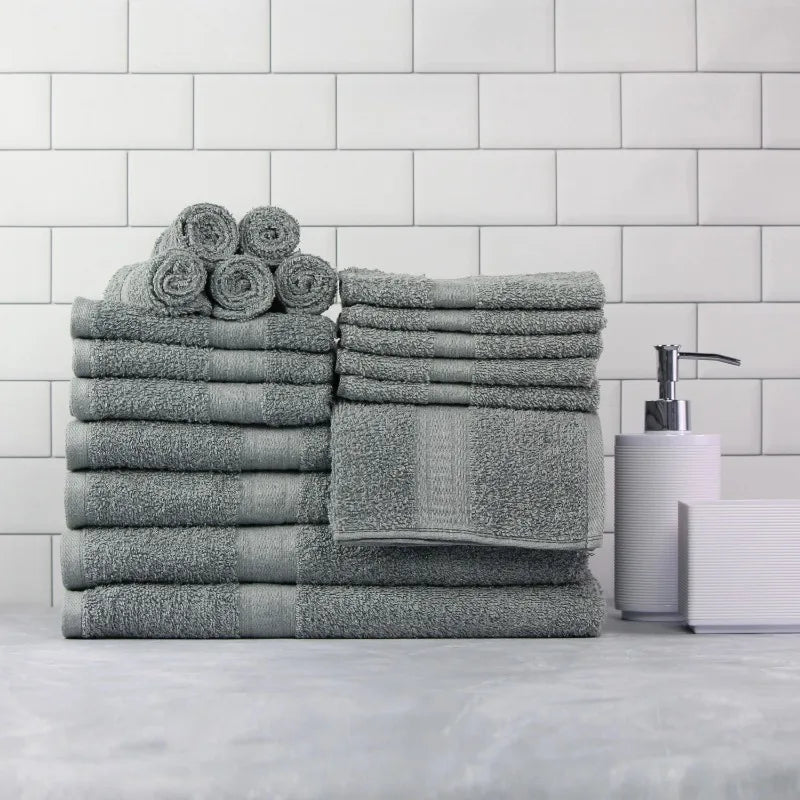 18 Piece 100 Percent Cotton Towel Set with 4 Bath Towels 4 Hand Towels and 10 Face Towels Soft and Super Absorbent