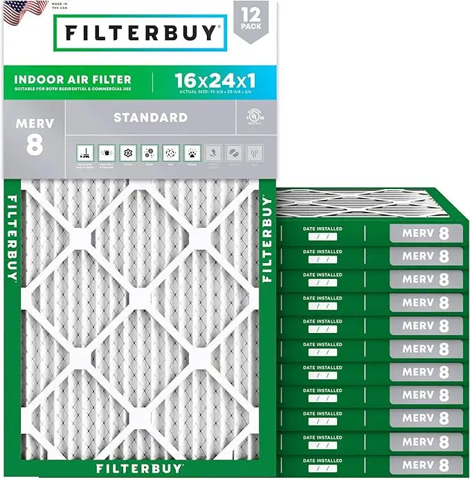 Electrostatic Pleated Air Filters MERV 8 MPR 700 16x24x1 Dust Defense 12 Pack