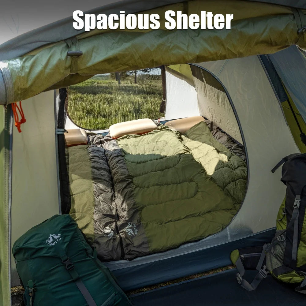 Night Cat Cabin Tent with Vestibule: 2-4 Persons Pop Up Camping Tent Double Layers Easy Quick Setup Waterproof  Instant Set Up Tent